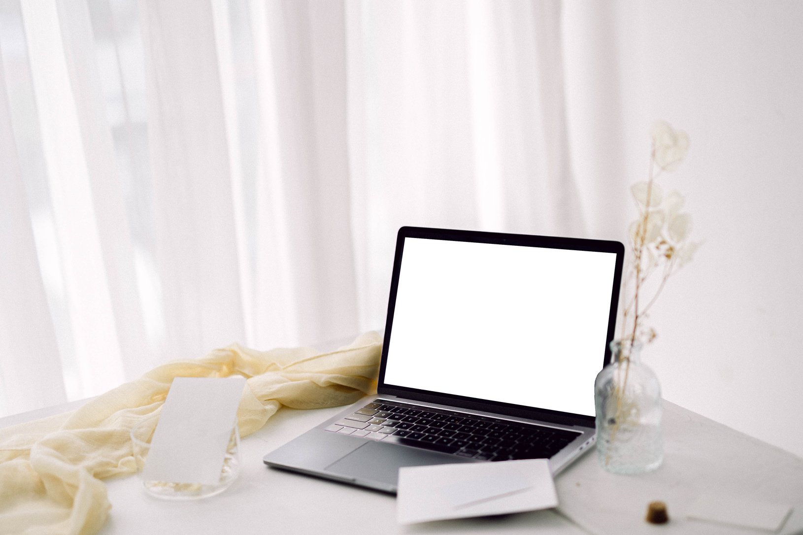 Minimalist Laptop Mockup with Business Cards